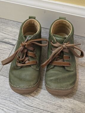 Kids Olive Green Leather Lace-Up Boots